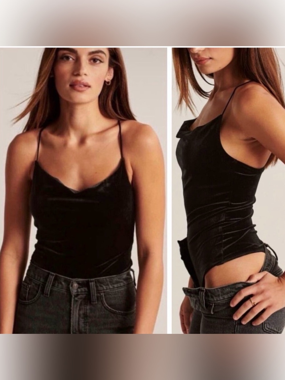 Abercrombie & Fitch Black Velvet Cross-back Strappy Cowl Neck Body Suit